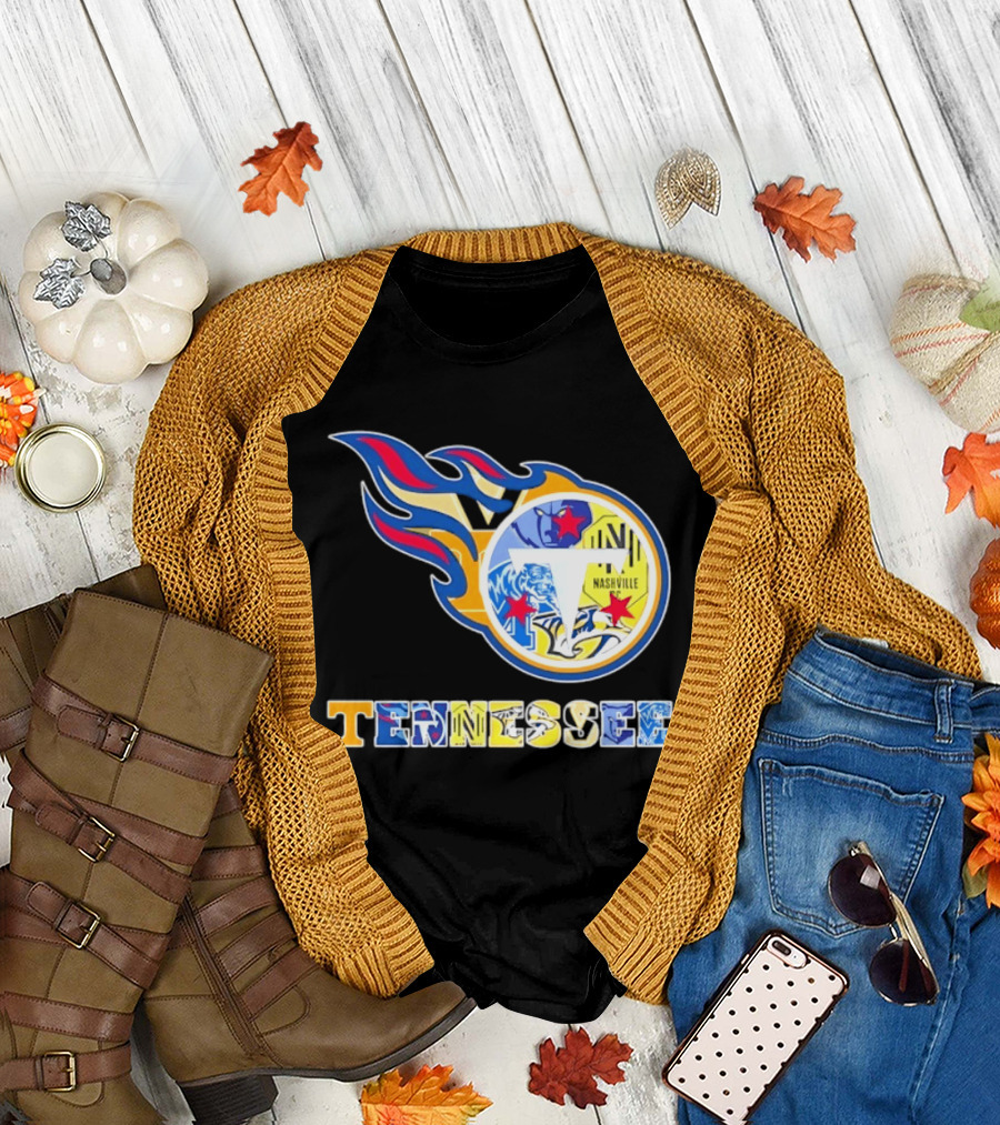 Tennessee Titans Nashville Predators Memphis Grizzlies Nashville SC Logos Mashup T-Shirt