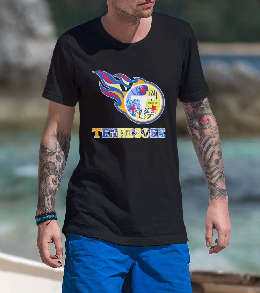 Tennessee Titans Nashville Predators Memphis Grizzlies Nashville SC Logos Mashup T-Shirt