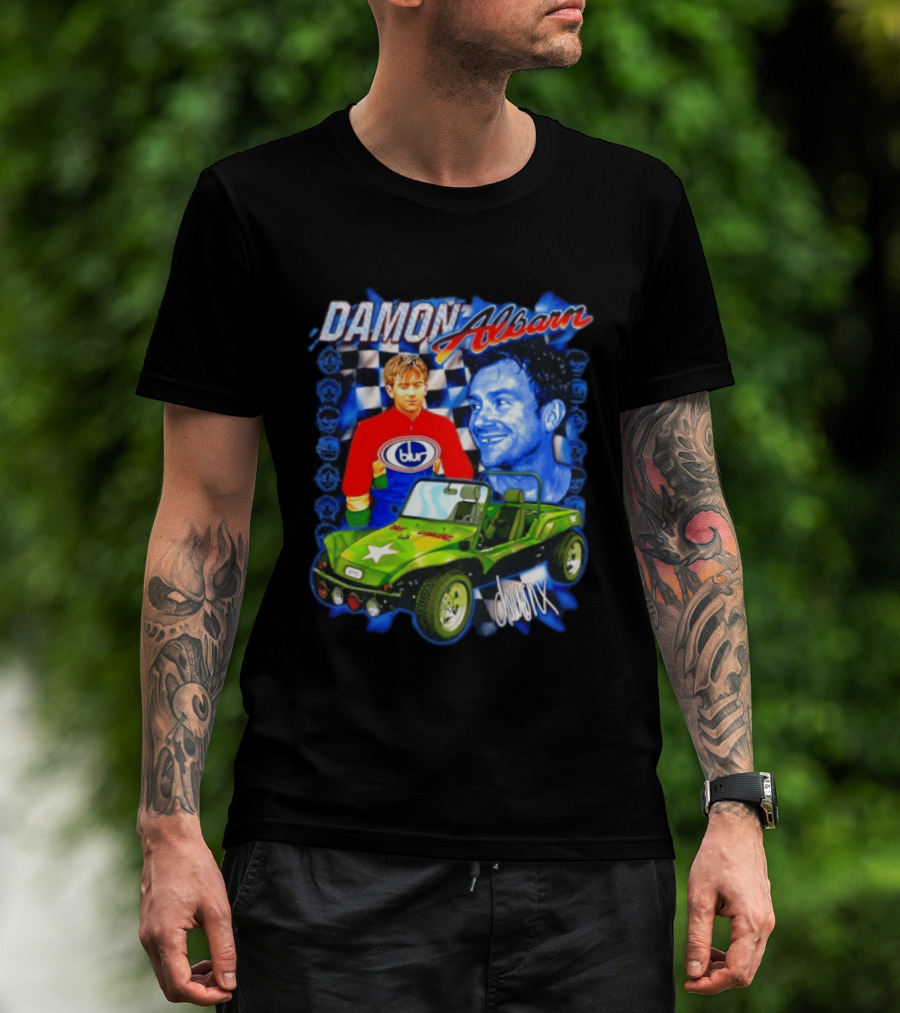 Damon Albarn Blur Gorillaz Geep Britpop Star Damon Albarn Imagery Checkerboard T-Shirt