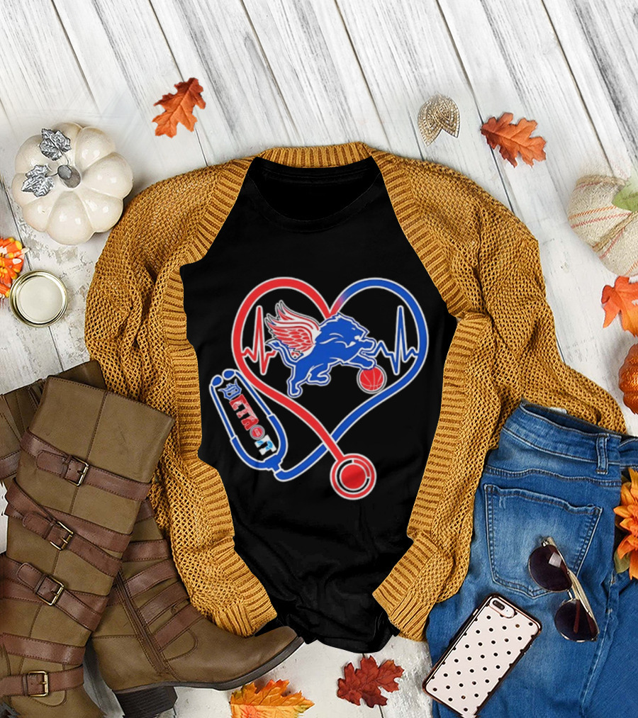 Detroit Heartbeat Stethoscope Lion Playing Basketball T-Shirt