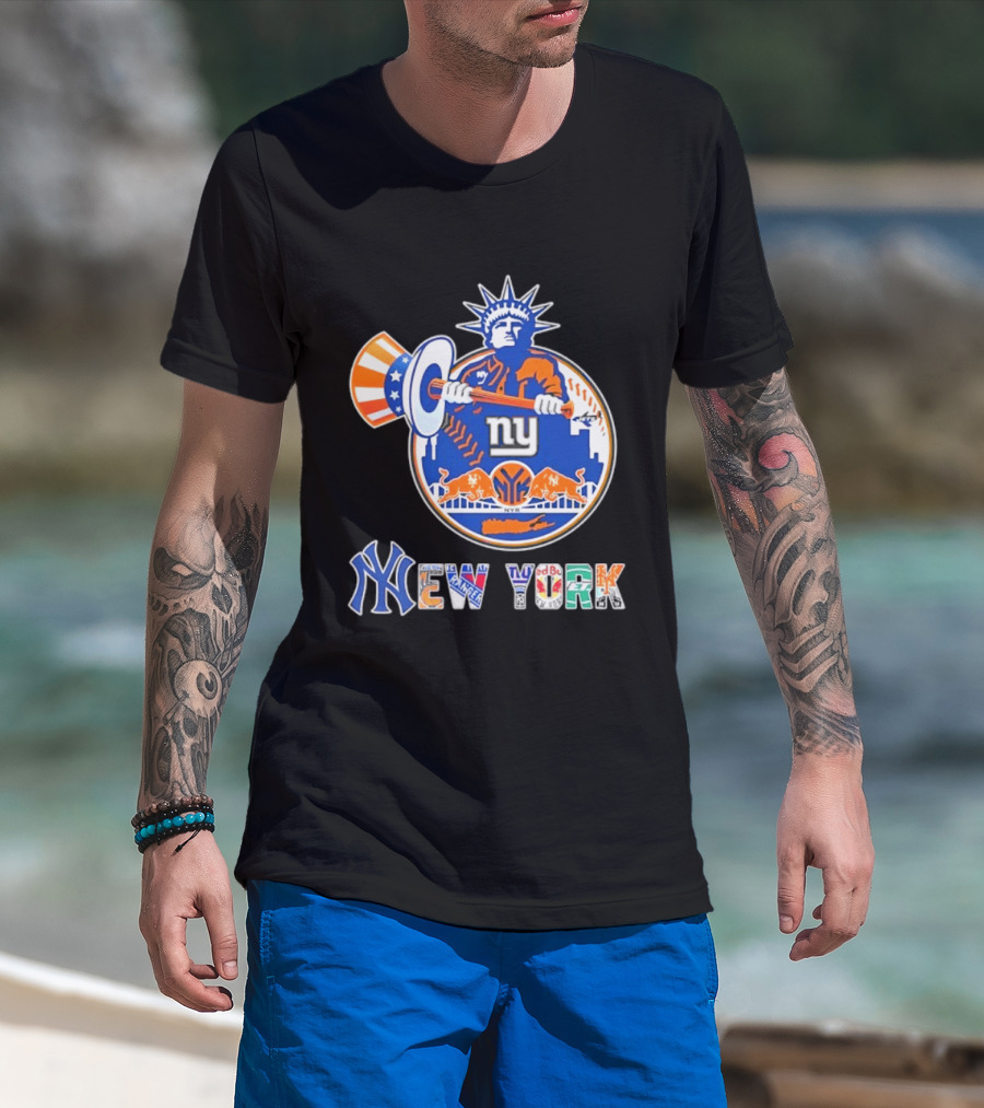 New York Liberty Skyline Sports Teams Knicks Mets Yankees T-Shirt