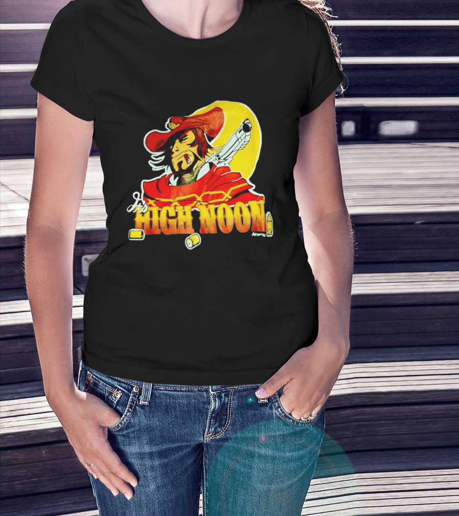 It's High Noon Cowboy With Red Cape And Pistol In Front Of Yellow Sun T-Shirt