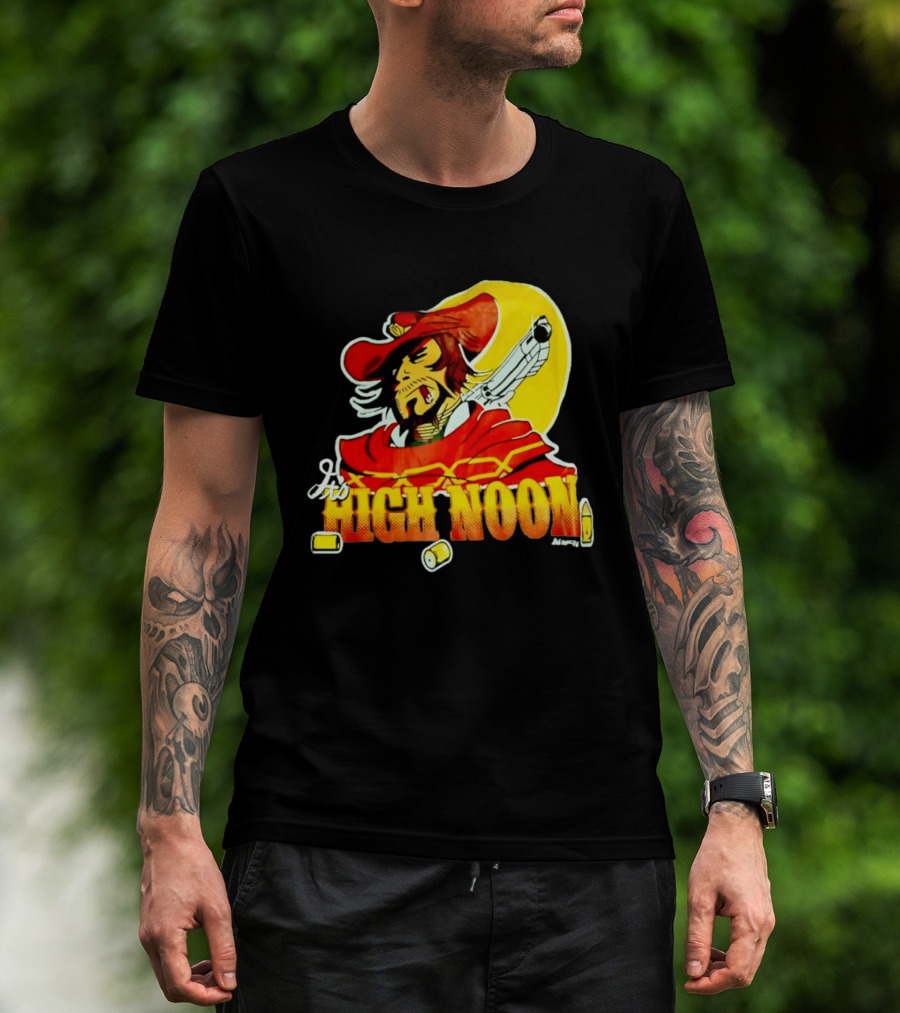 It's High Noon Cowboy With Red Cape And Pistol In Front Of Yellow Sun T-Shirt