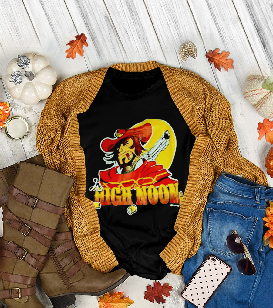 It's High Noon Cowboy With Red Cape And Pistol In Front Of Yellow Sun T-Shirt