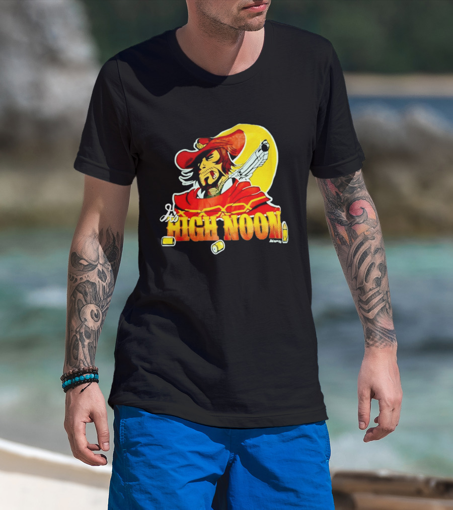 It's High Noon Cowboy With Red Cape And Pistol In Front Of Yellow Sun T-Shirt