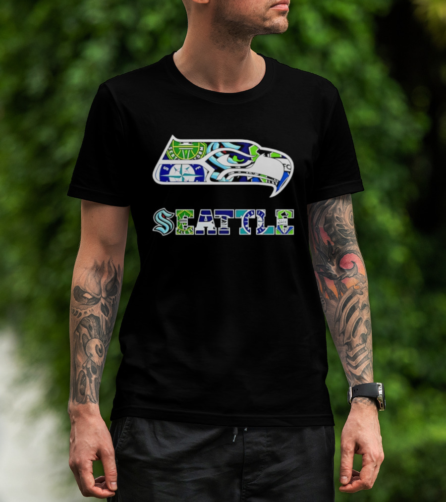 Seattle Seahawks Mariners Kraken Sounders Collage T-Shirt