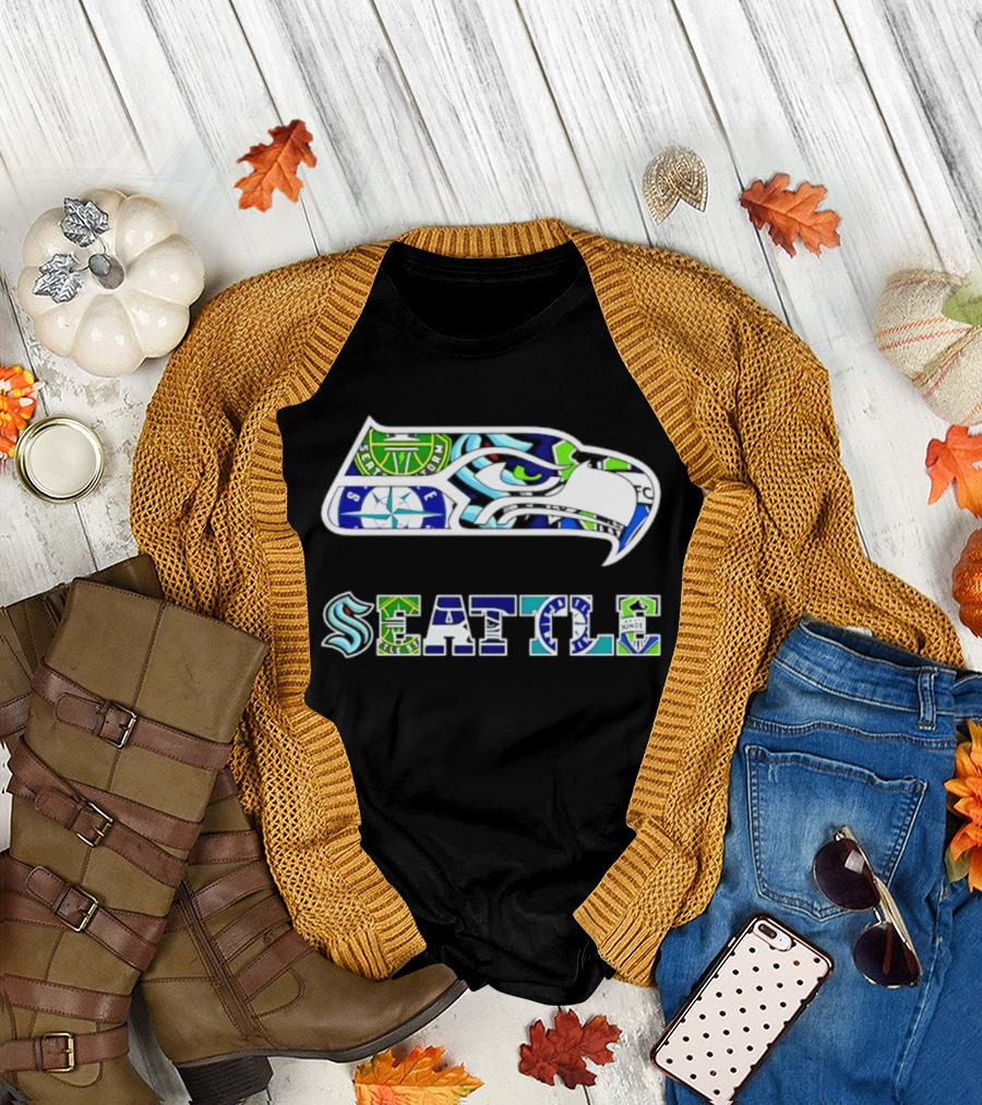 Seattle Seahawks Mariners Kraken Sounders Collage T-Shirt