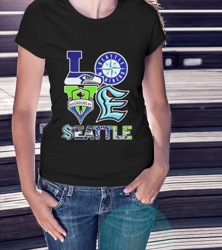 Love Seattle Seahawks Mariners Sounders FC Kraken T-Shirt