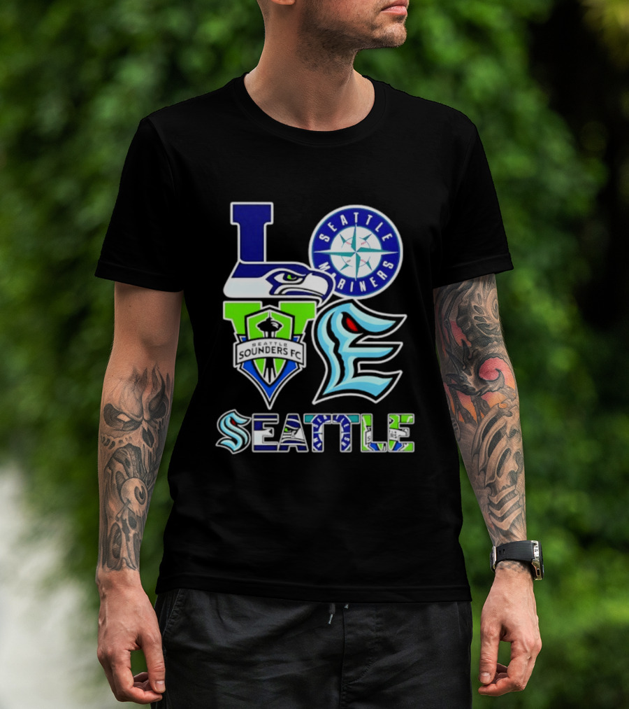 Love Seattle Seahawks Mariners Sounders FC Kraken T-Shirt