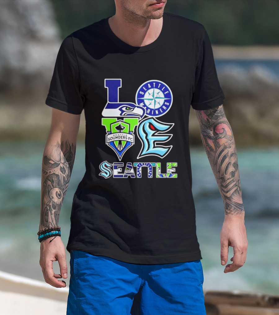 Love Seattle Seahawks Mariners Sounders FC Kraken T-Shirt