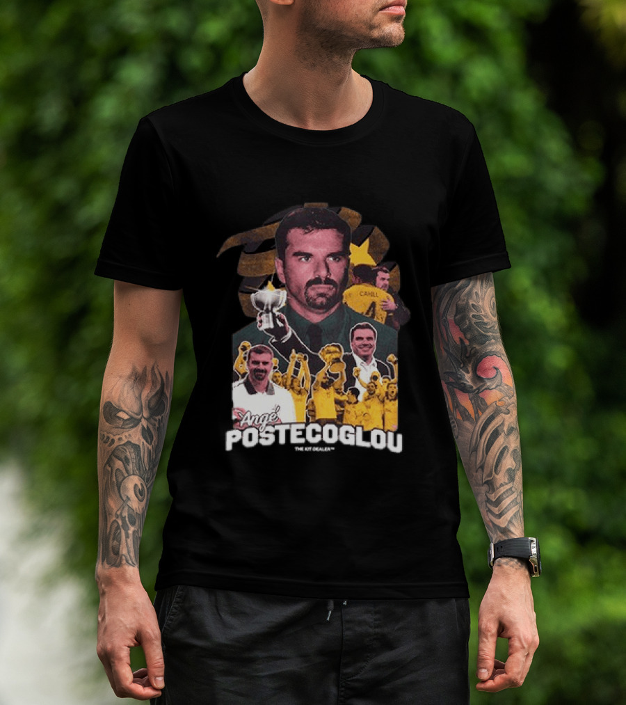 Ange Postecoglou Celebratory Moments With Trophy And Team T-Shirt