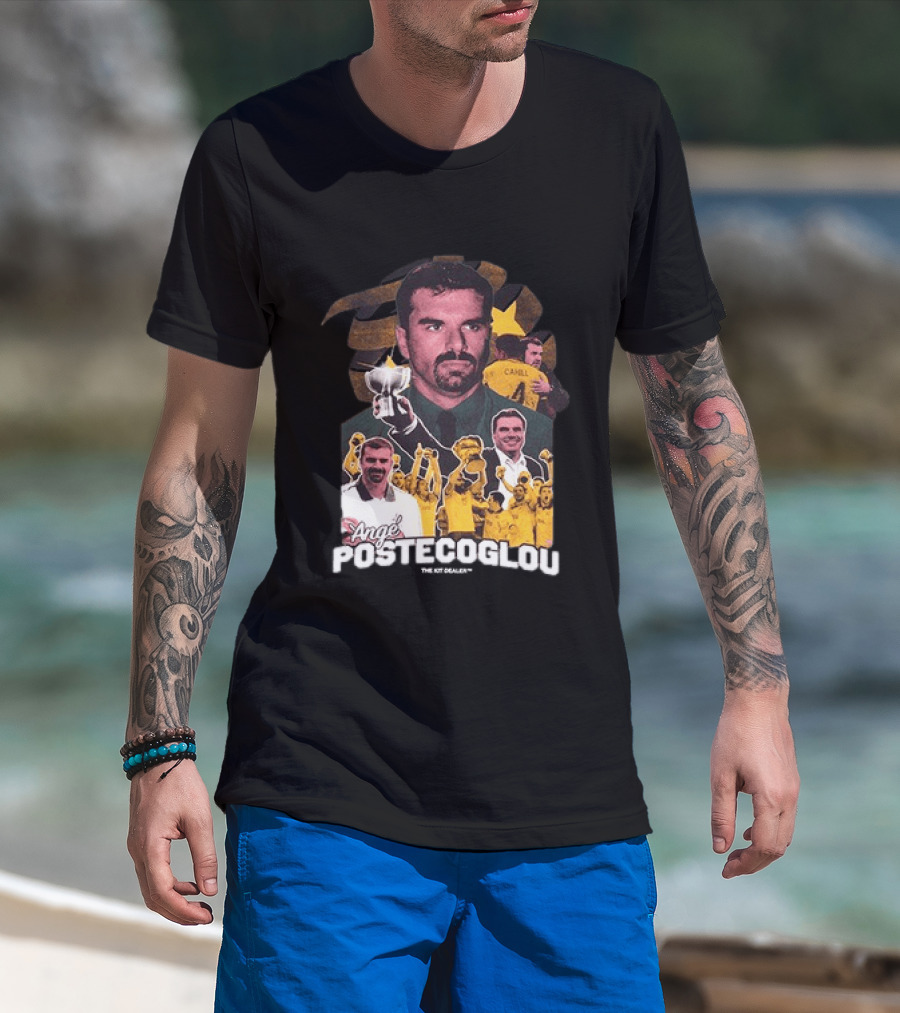 Ange Postecoglou Celebratory Moments With Trophy And Team T-Shirt