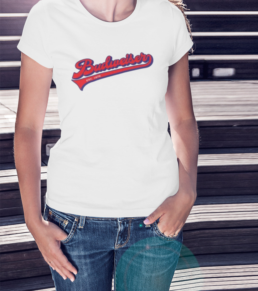 Budweiser Baseball Script Logo Retro Style Beer Shop T-Shirt
