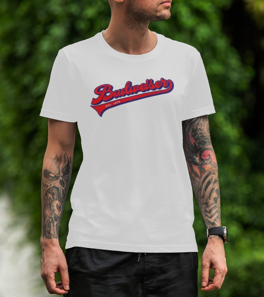 Budweiser Baseball Script Logo Retro Style Beer Shop T-Shirt