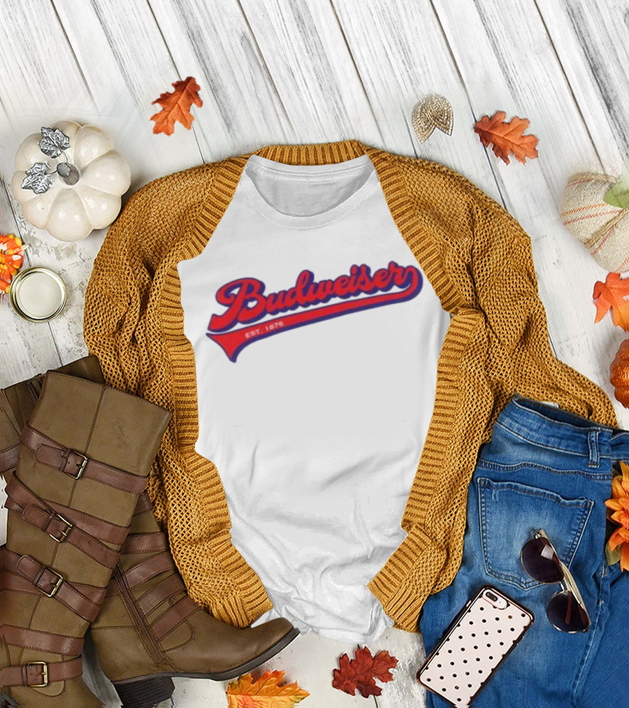 Budweiser Baseball Script Logo Retro Style Beer Shop T-Shirt