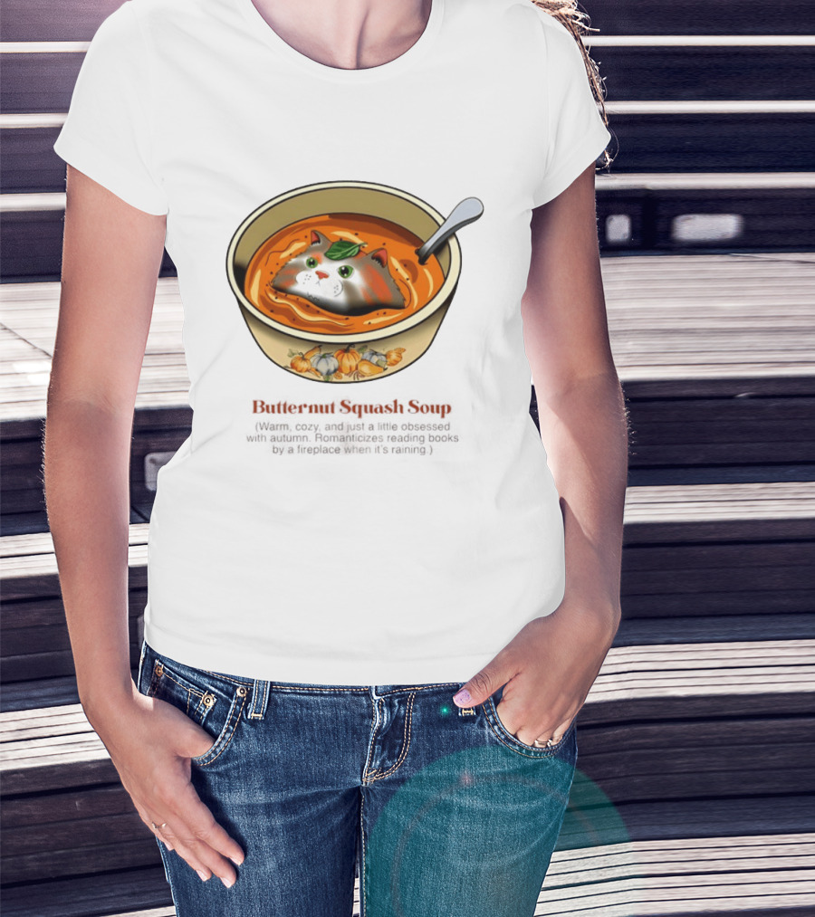 Butternut Squash Soup Cat Floating Whiskers Bowl T-Shirt