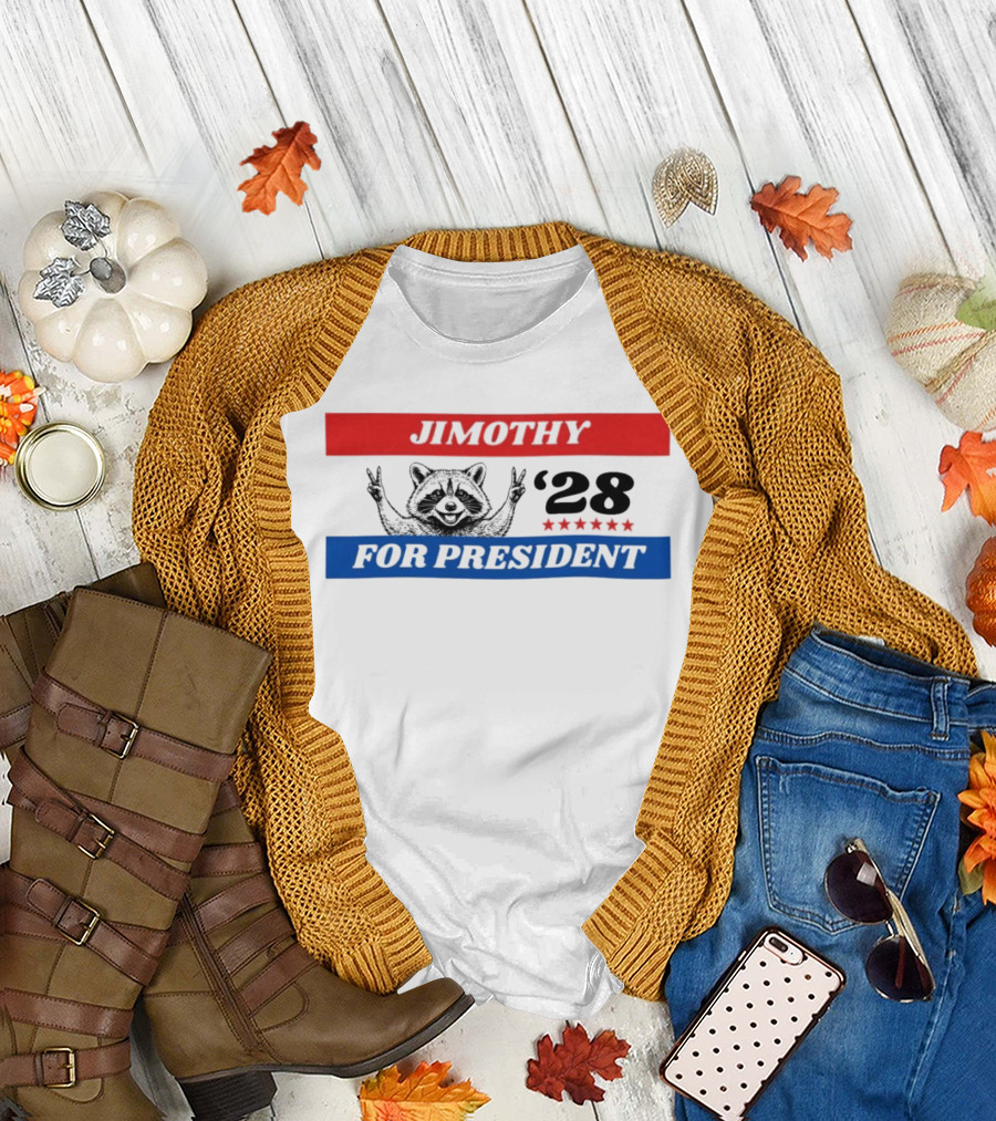 Jimothy Raccoon For President '28 Peace Victory Stars T-Shirt