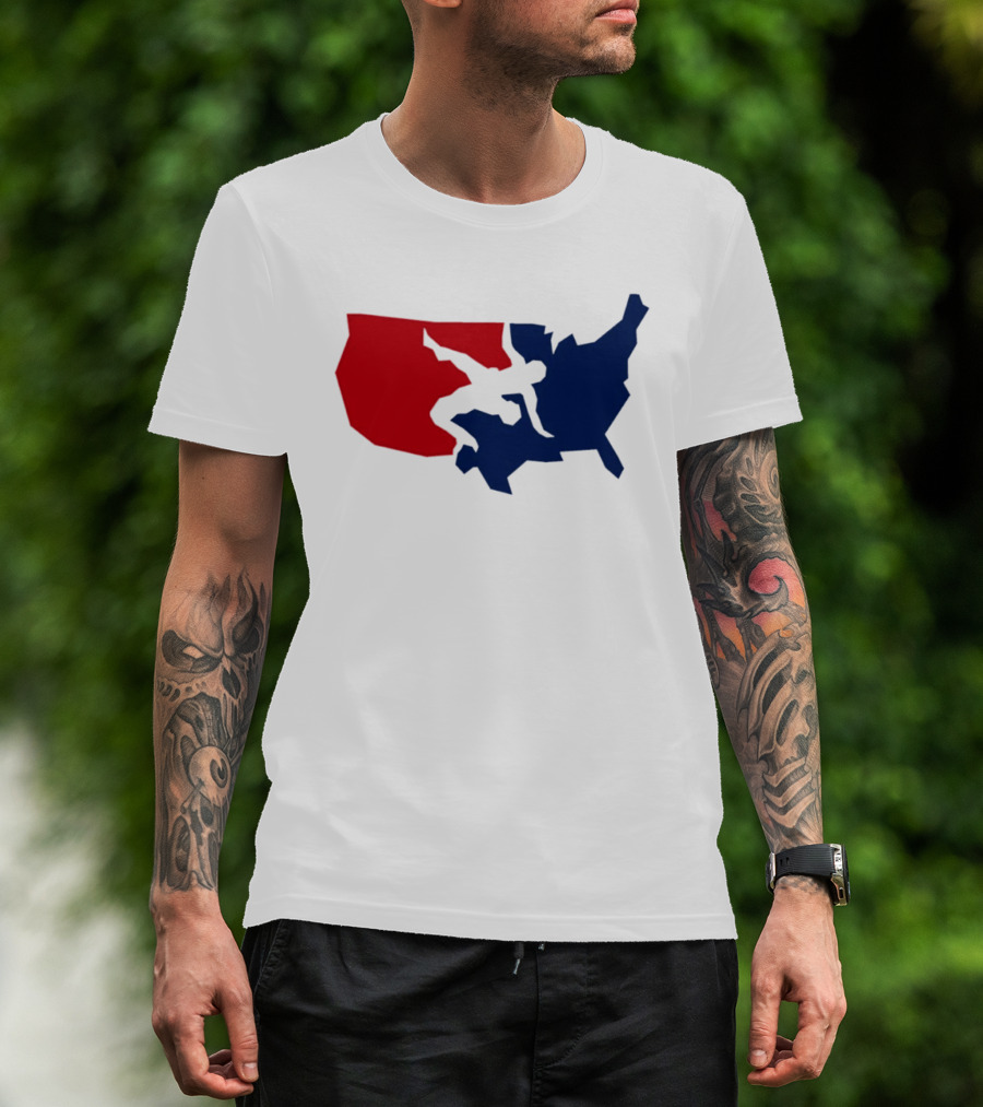 USA Wrestling Map Silhouette Red Blue T-Shirt