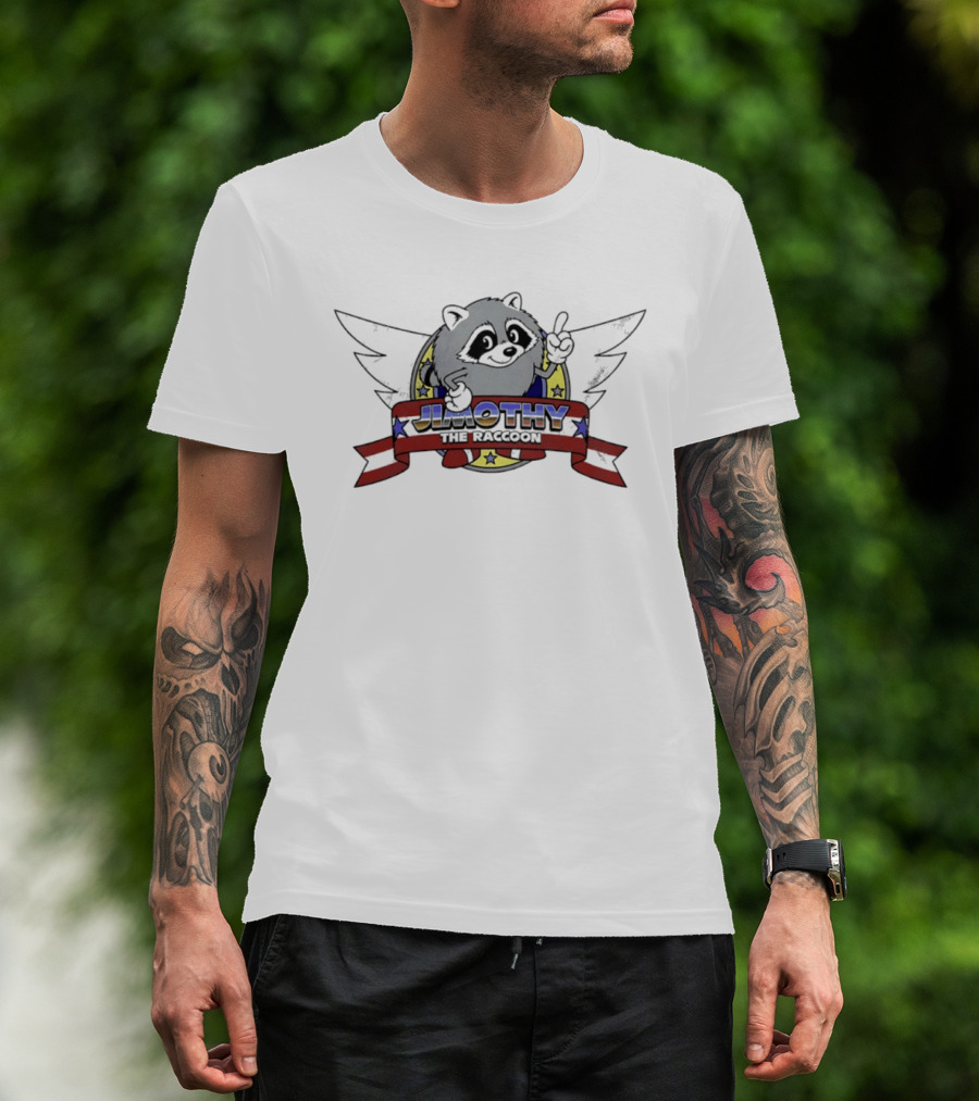Jimothy The Raccoon Winged Star Banner Cartoon T-Shirt