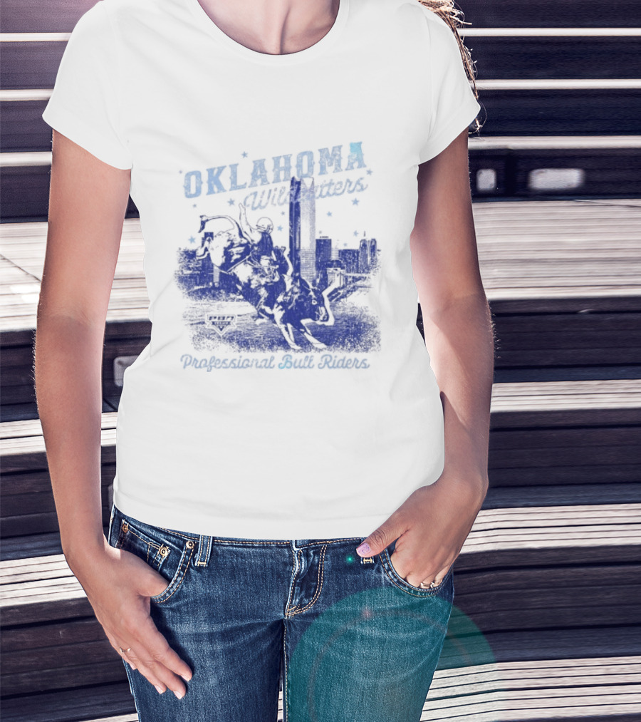 Oklahoma Wildcatters Professional Bull Riders Cowboy City Skyline T-Shirt