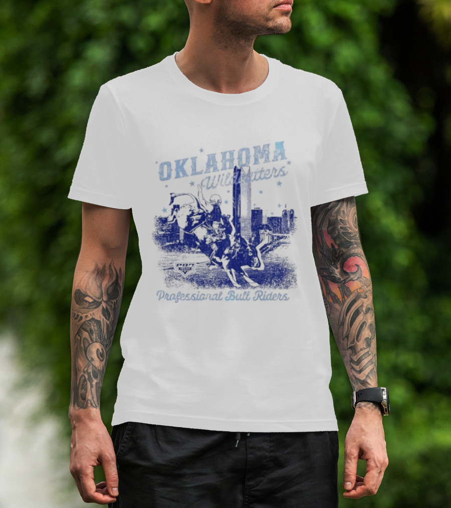 Oklahoma Wildcatters Professional Bull Riders Cowboy City Skyline T-Shirt