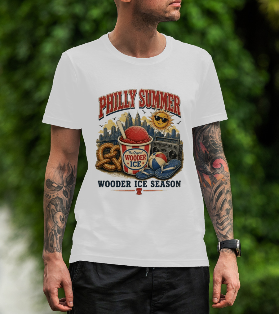 Philly Summer Wooder Ice Season With Pretzel Boombox And Sunglasses Sun T-Shirt
