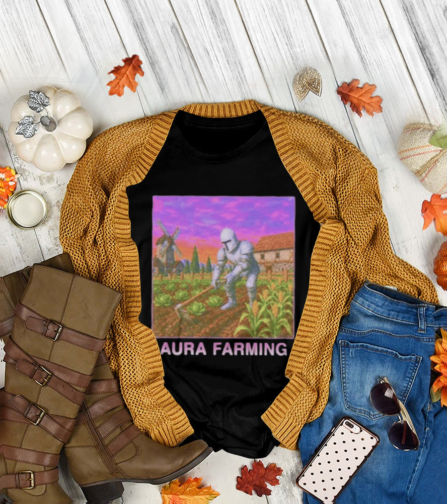 Aura Farming Knight Medieval Meme Windmill Crops Cabbage Garden T-Shirt