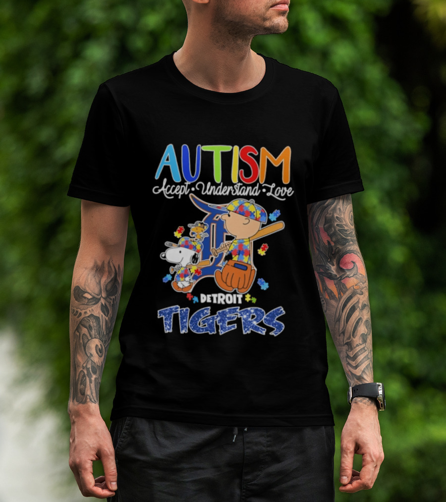 Autism Accept Understand Love Snoopy Charlie Brown Detroit Tigers T-Shirt