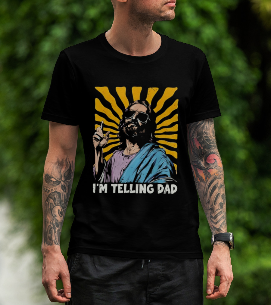 Jesus Wearing Sunglasses I'm Telling Dad Radiant T-Shirt