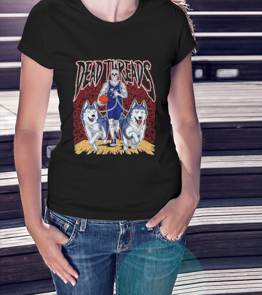 Dead Threads Skeleton Basketball Huskies Flames T-Shirt