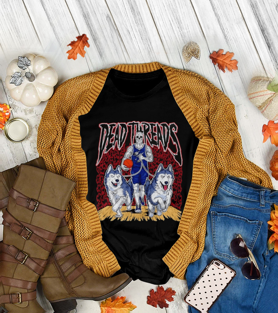 Dead Threads Skeleton Basketball Huskies Flames T-Shirt