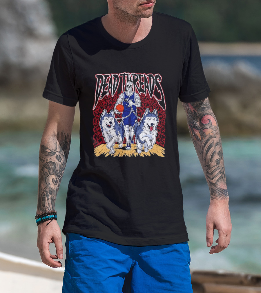 Dead Threads Skeleton Basketball Huskies Flames T-Shirt