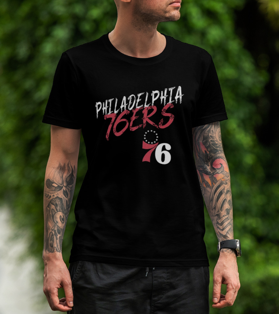 LeBron James Philadelphia 76ers Royal Hustle Name & Number 2 Sided Philadelphia 76ers 76 T-Shirt