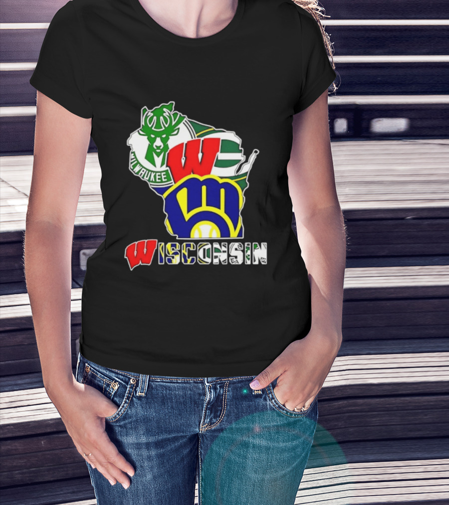 Milwaukee Bucks Green Bay Packers Milwaukee Brewers Collage Wisconsin T-Shirt
