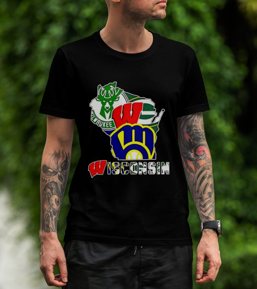 Milwaukee Bucks Green Bay Packers Milwaukee Brewers Collage Wisconsin T-Shirt