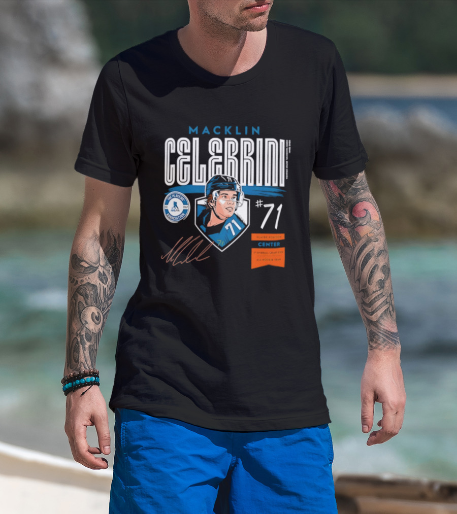 Macklin Celebrini 71 NHL Players Association All Rookie Team 2026 Pick T-Shirt