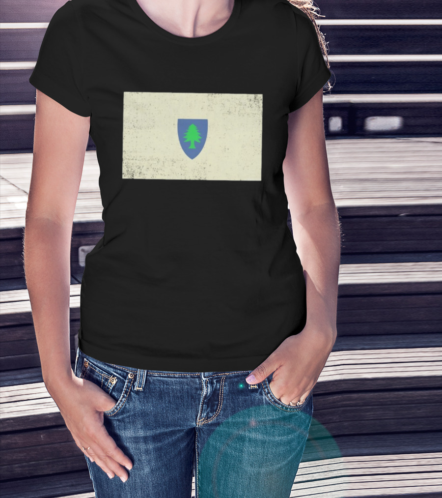 Massachusetts Flag Pine Tree Symbol On Vintage Shield T-Shirt