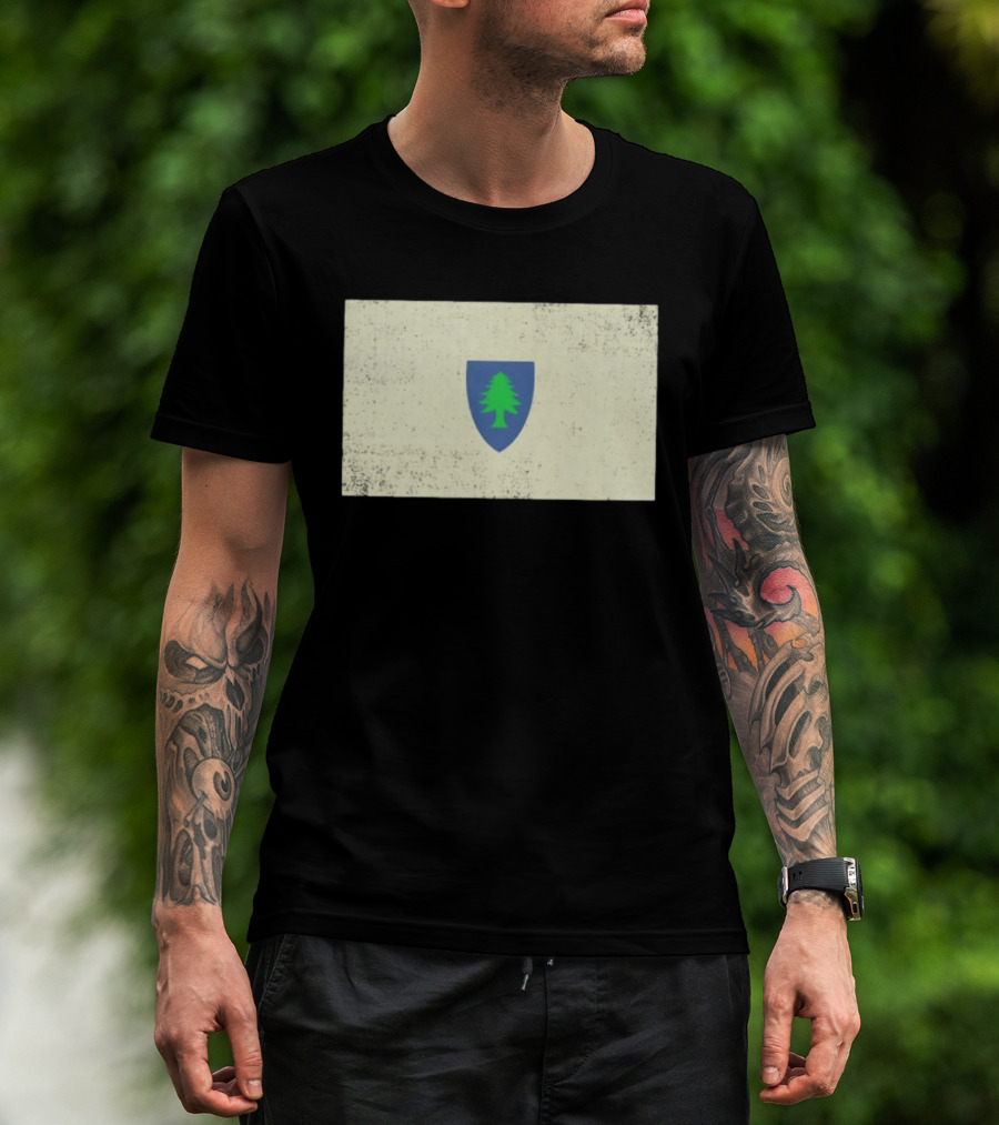 Massachusetts Flag Pine Tree Symbol On Vintage Shield T-Shirt