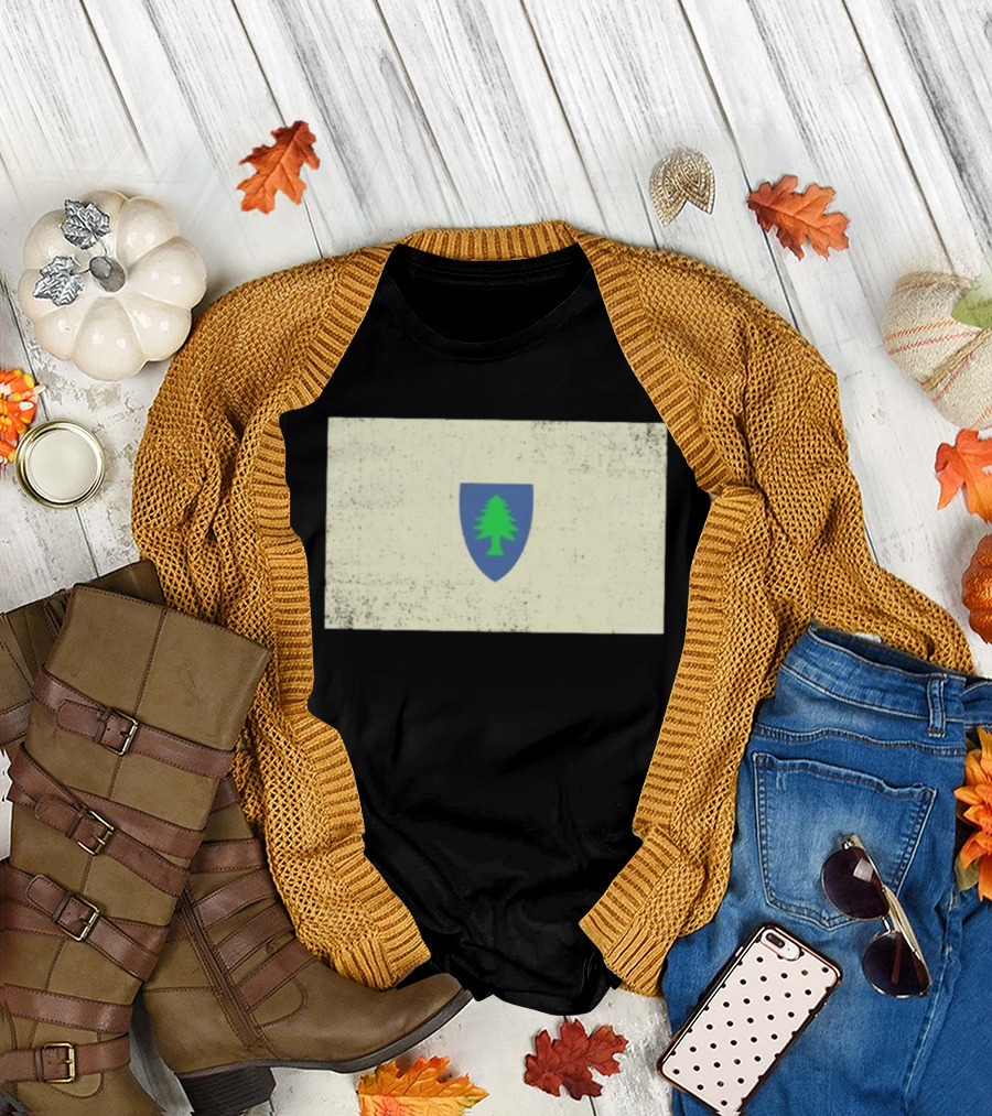 Massachusetts Flag Pine Tree Symbol On Vintage Shield T-Shirt