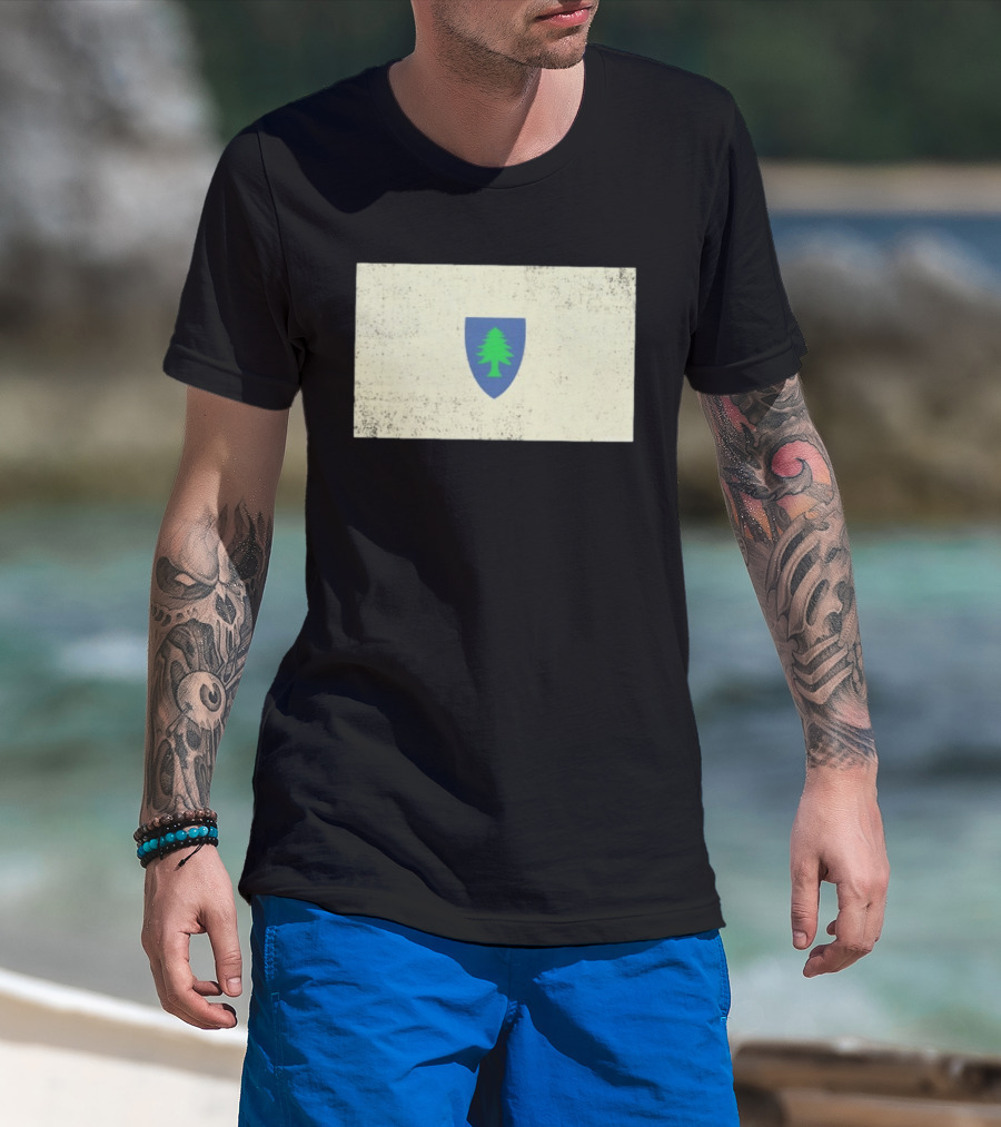 Massachusetts Flag Pine Tree Symbol On Vintage Shield T-Shirt