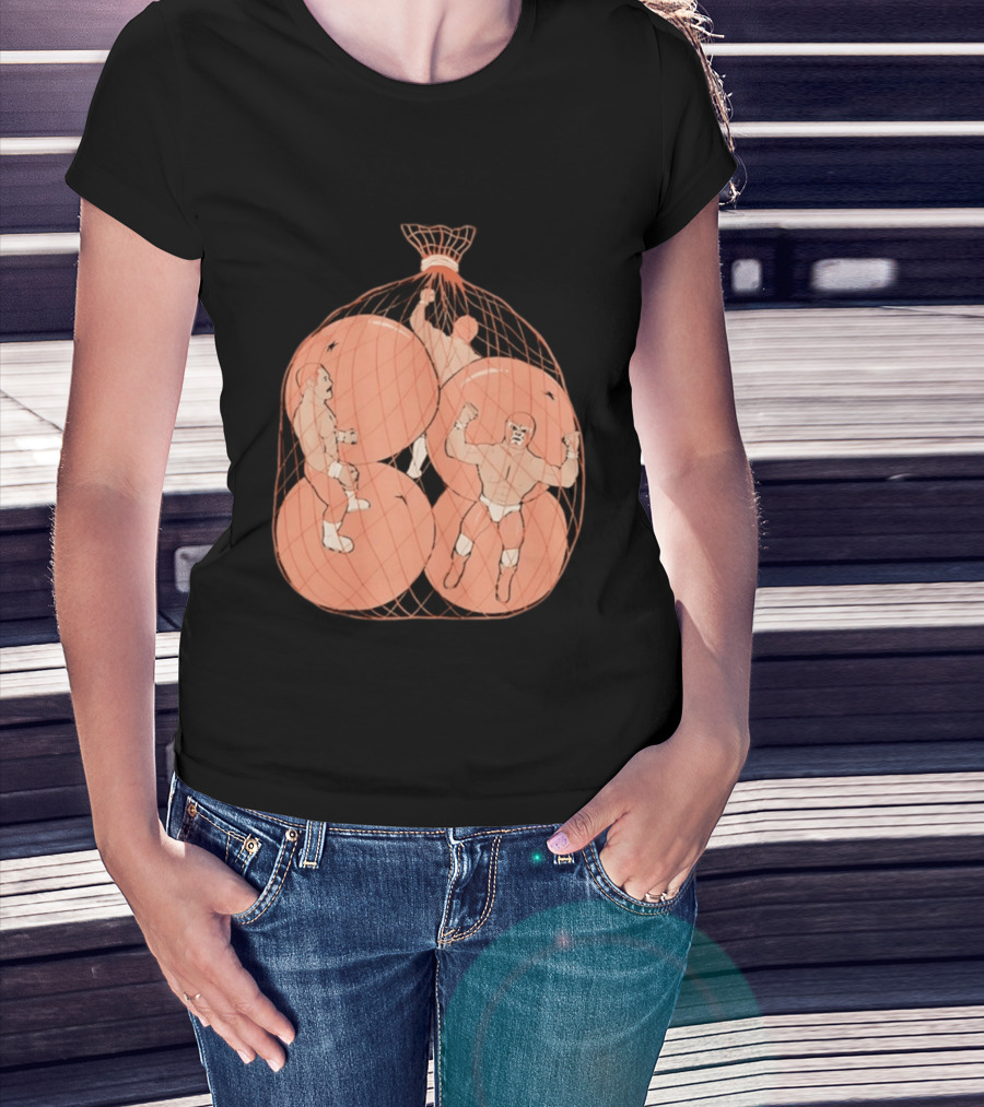 Wrestlers In Orange Produce Bag Mesh T-Shirt