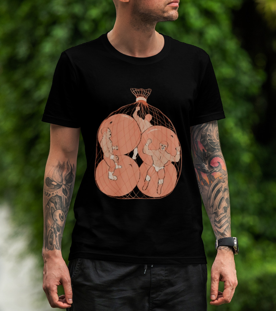 Wrestlers In Orange Produce Bag Mesh T-Shirt