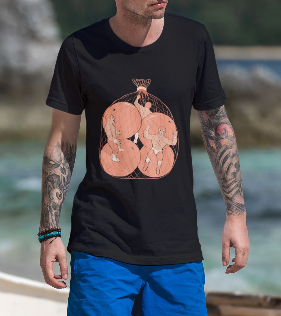 Wrestlers In Orange Produce Bag Mesh T-Shirt
