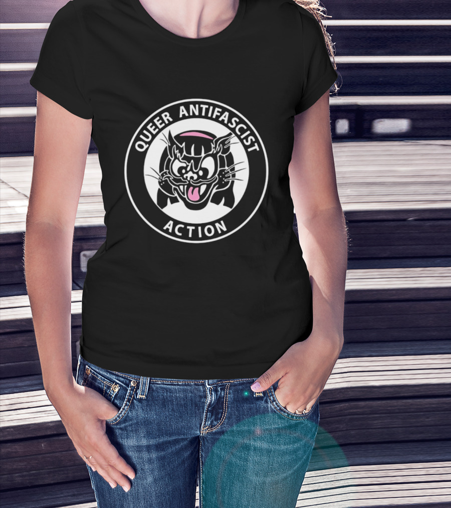 Queer Antifascist Action LGBTQ Cat T-Shirt