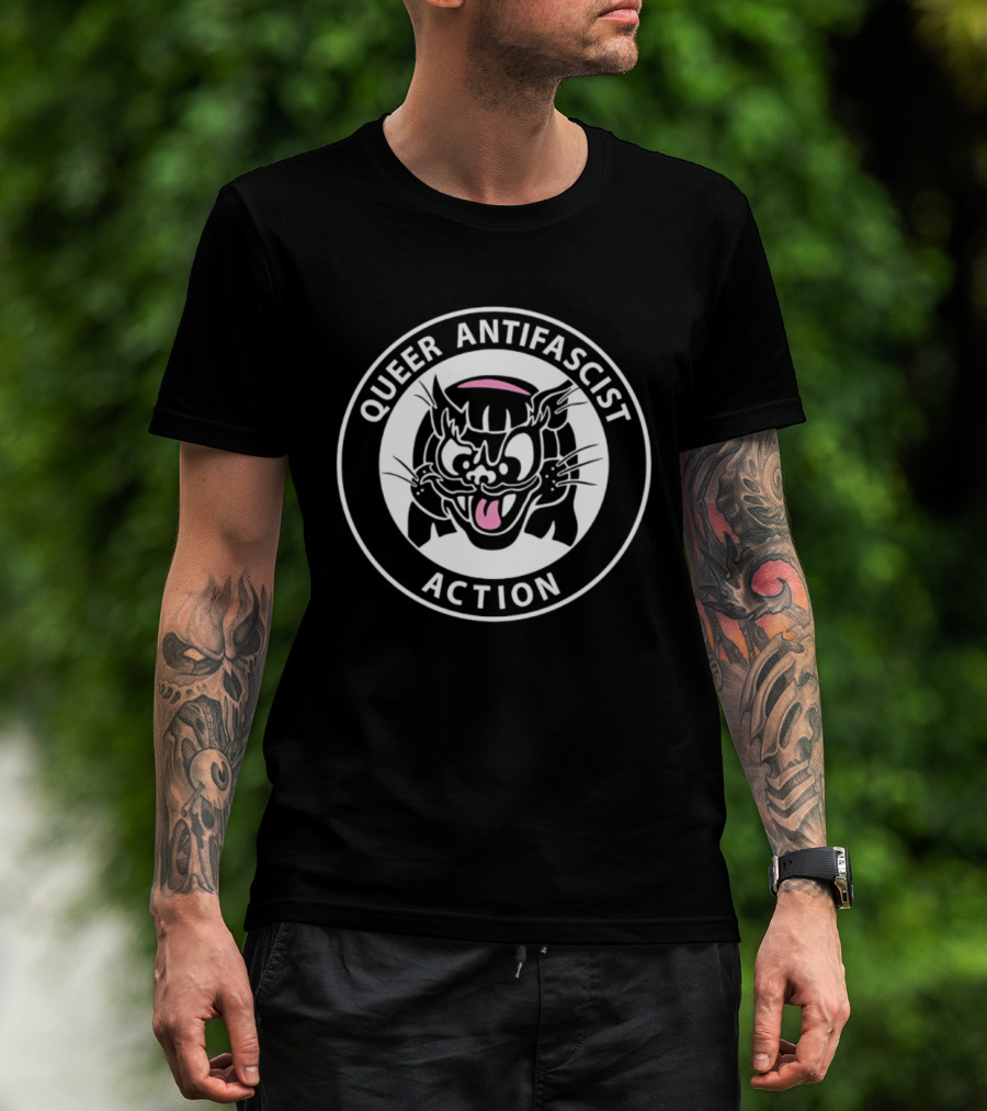 Queer Antifascist Action LGBTQ Cat T-Shirt