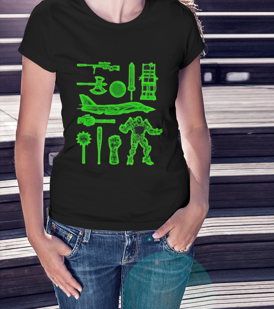 Ring Weapons Axe Sword Jet Robot Icon Collection T-Shirt