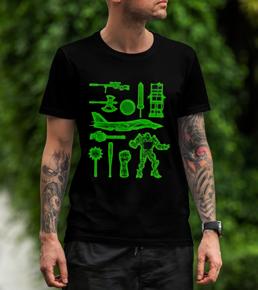 Ring Weapons Axe Sword Jet Robot Icon Collection T-Shirt