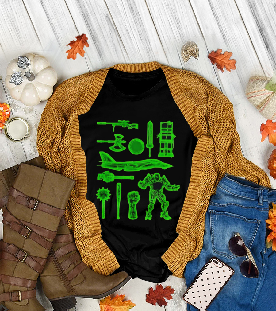 Ring Weapons Axe Sword Jet Robot Icon Collection T-Shirt