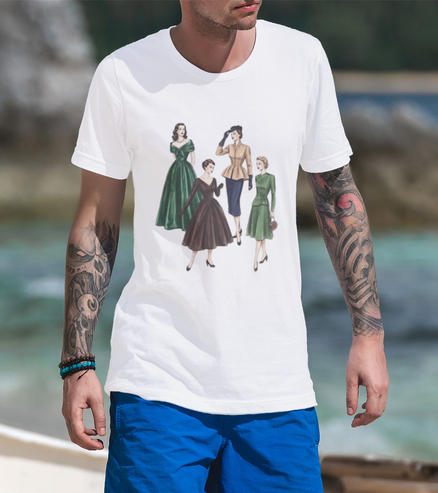 1950s Vintage Fashion Elegant Ladies Dresses T-Shirt
