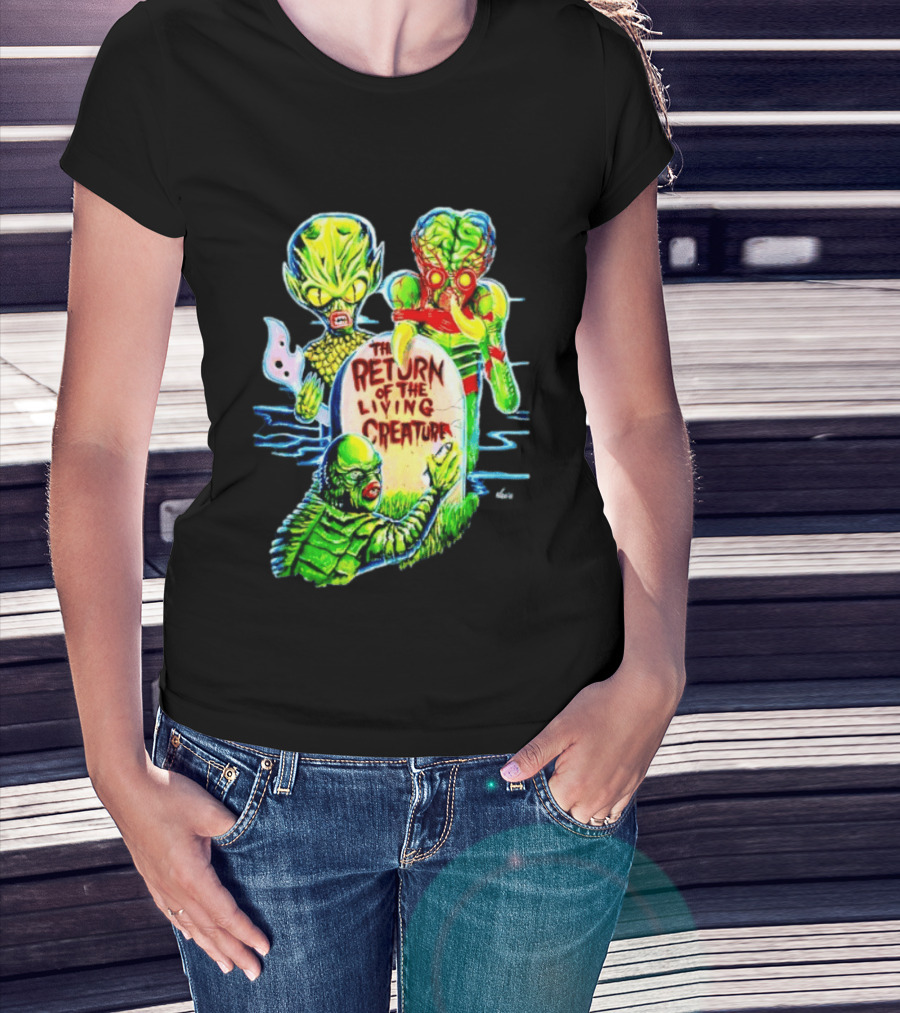 The Return Of The Living Creature Horror Movie Monsters And Tombstone Scene T-Shirt